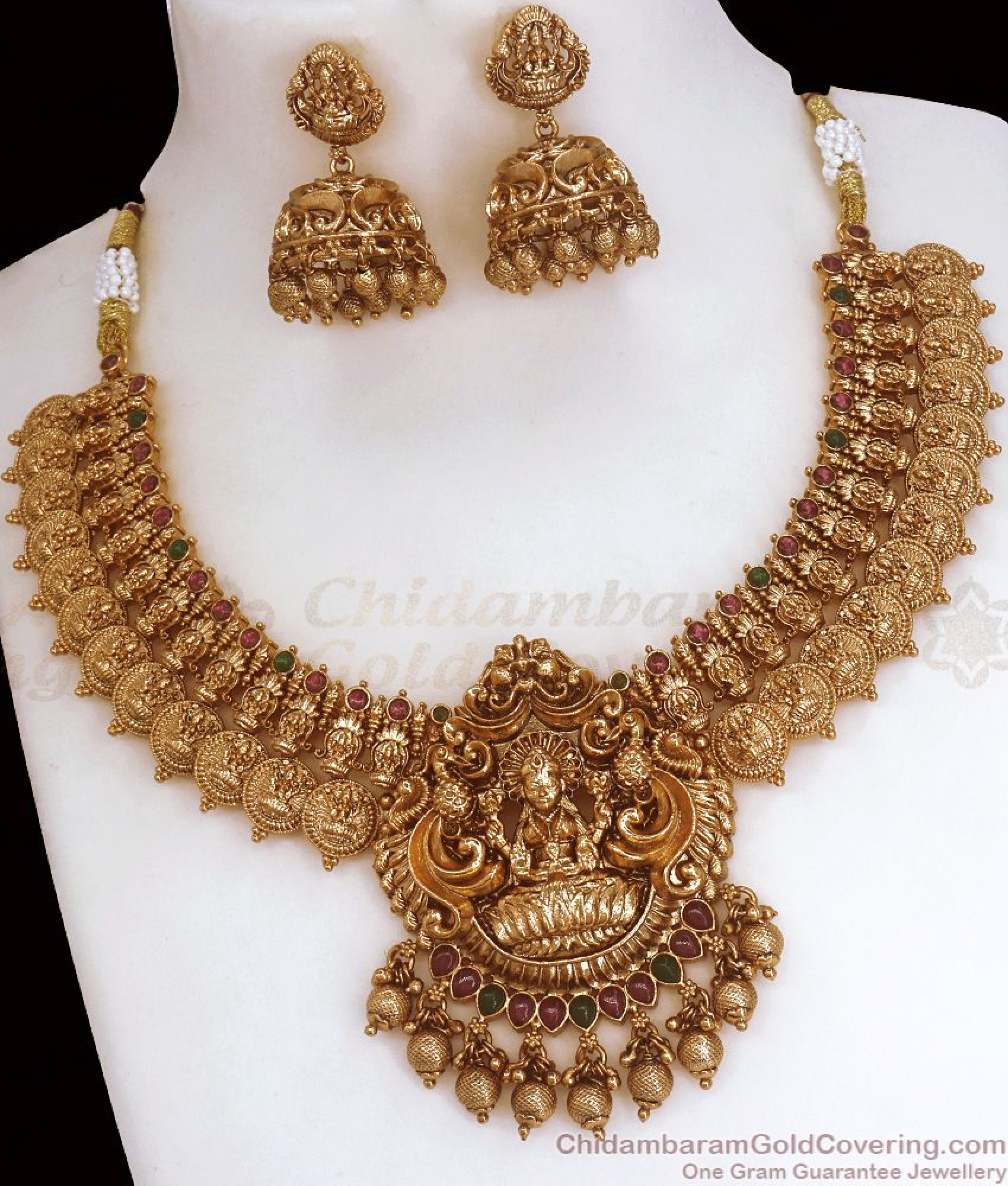 TNL1088 - Goddess Lakshmi Nagas Design Antique Kasu Necklace Earring ...