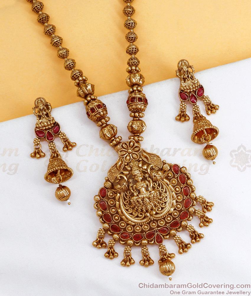 TNL1098 - New Antique Gold Long Necklace Set For Women Wedding Bridal