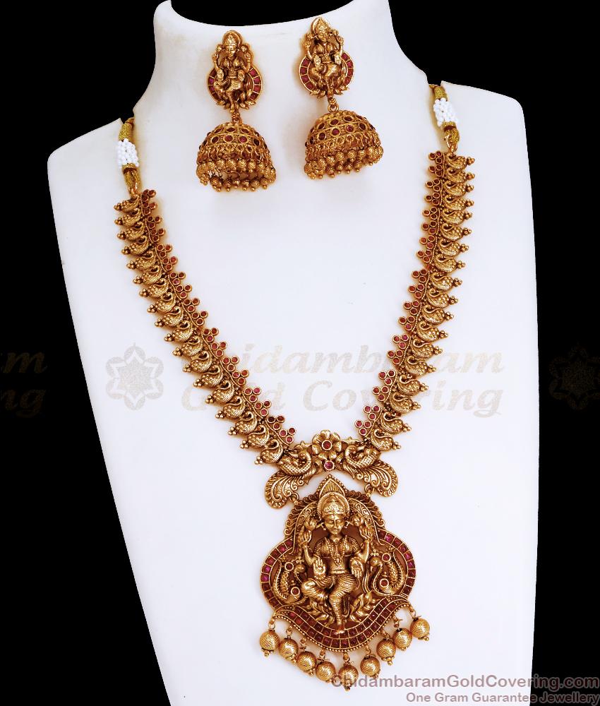 TNL1099 - Premium Antique Lakshmi Peacock Necklace Nagas With Jhumki