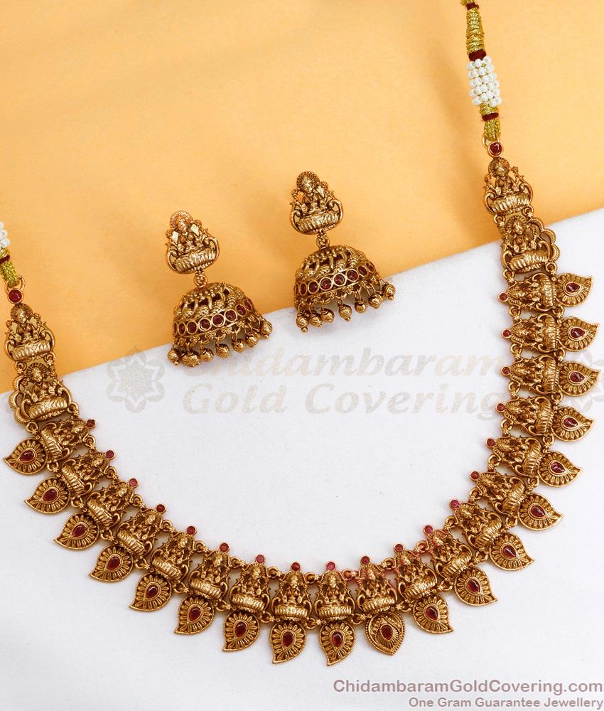 TNL1100 - 22K Antique Lakshmi Necklace Set Full Bridal Jewellery Design