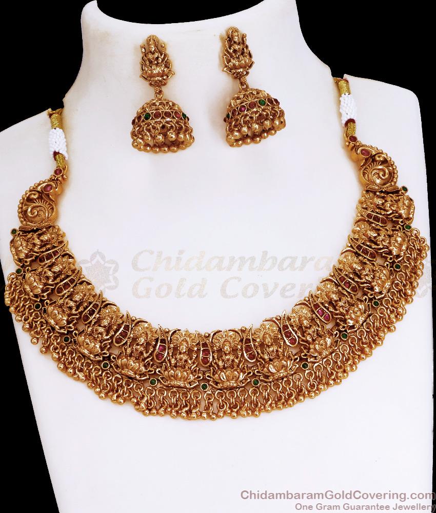 TNL1101 - Beautiful Lakshmi Motifs Temple Jewellery Necklace With Jhumka