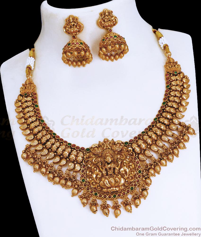 TNL1104 - Exquisite Nagas Gold Plated Lakshmi Necklace Temple Jewellery Bridal Set