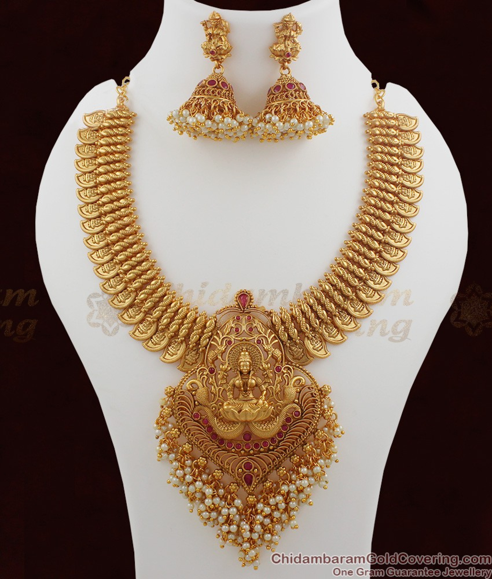 TNL1001 - Nagas Jewelry Temple Necklace Set Pearl Cluster Antique ...