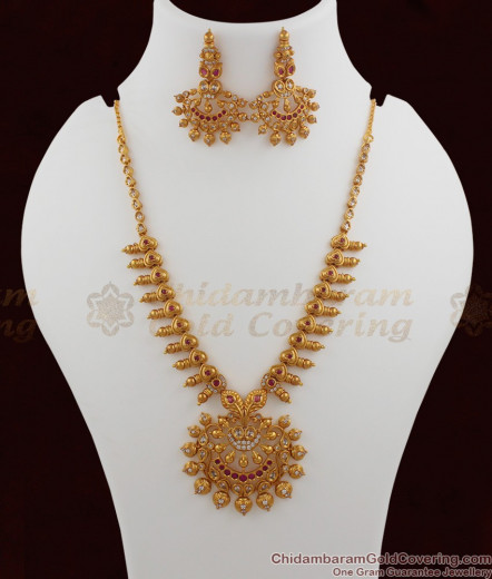 TNL1003 - Matt Finish Peacock Necklace Set Antique Bridal Jewellery