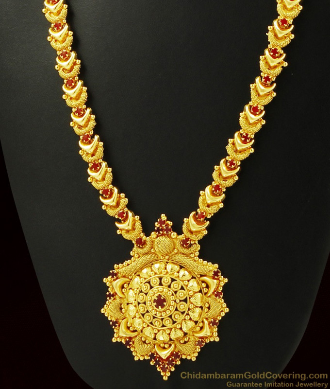 Kasu Malai, Ruby Stone Gold Plated Aaram, American Diamond Aaram ...