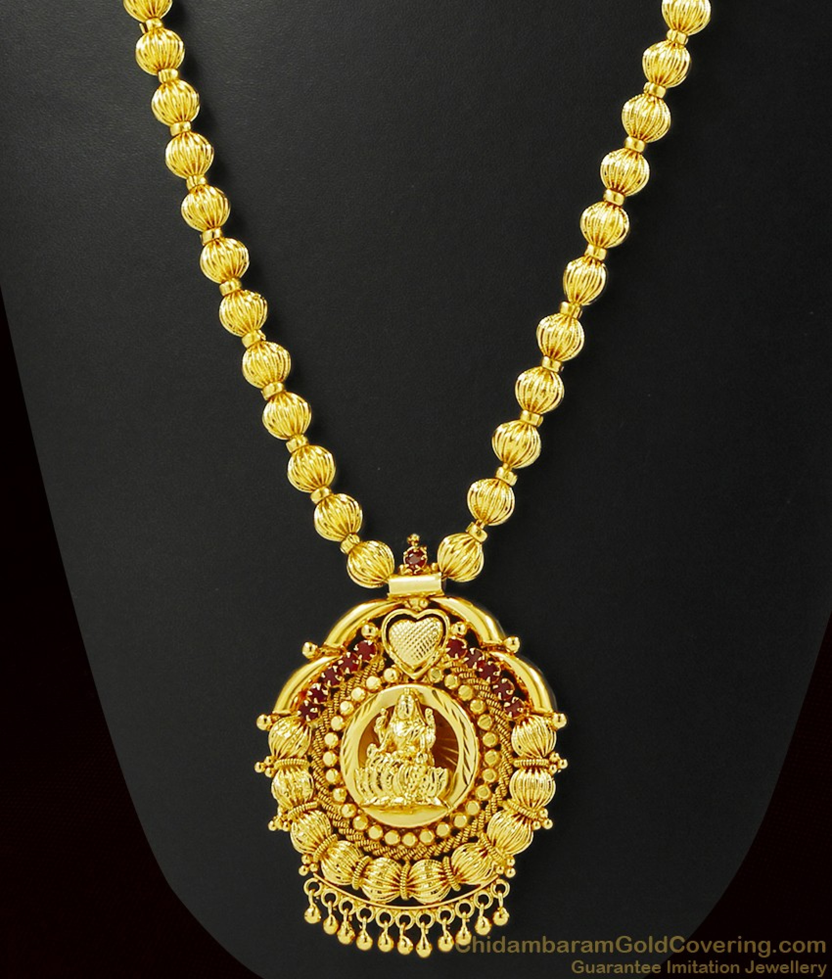 Beaded Lakshmi Stone Dollar Gold Inspired Necklace ARRG385