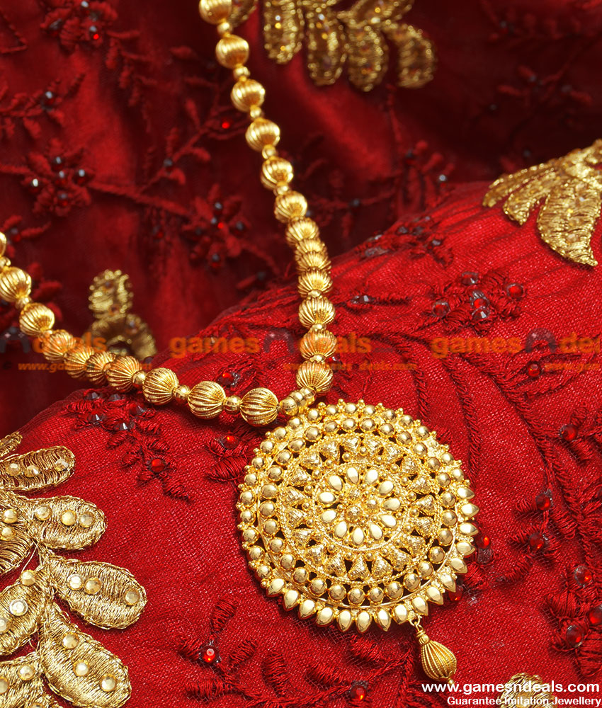 ARRG53 - Gold Plated Traditional Beaded Big Flower Dollar with Chain Haaram