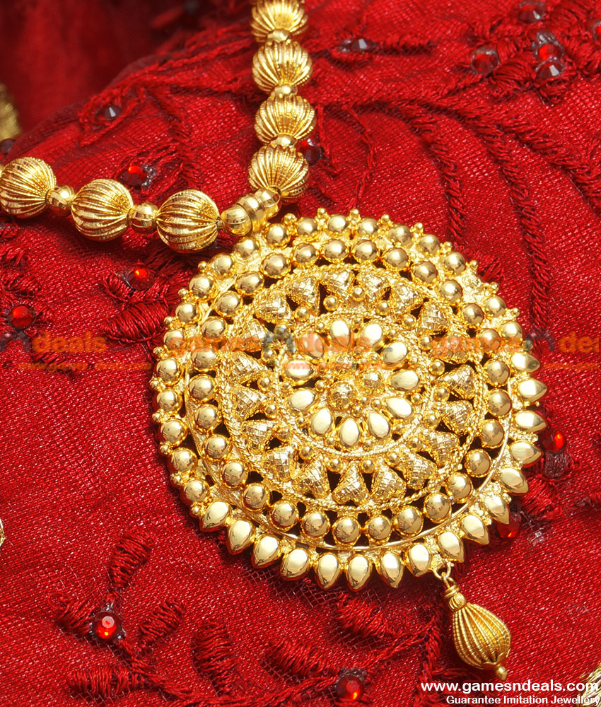 ARRG53 - Gold Plated Traditional Beaded Big Flower Dollar with Chain Haaram