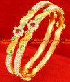 BG060-2.4 Size Gold Plated Imitation Bangle Daily Wear Red White Stone Bangle