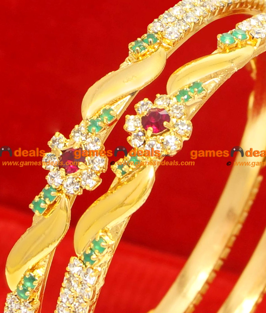 BG060-2.4 Size Gold Plated Imitation Bangle Daily Wear Red White Stone Bangle