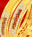 BG063-2.6 Size Gold Plated Imitation Kada Bangle Bridal Wear Red White Stone Bangle