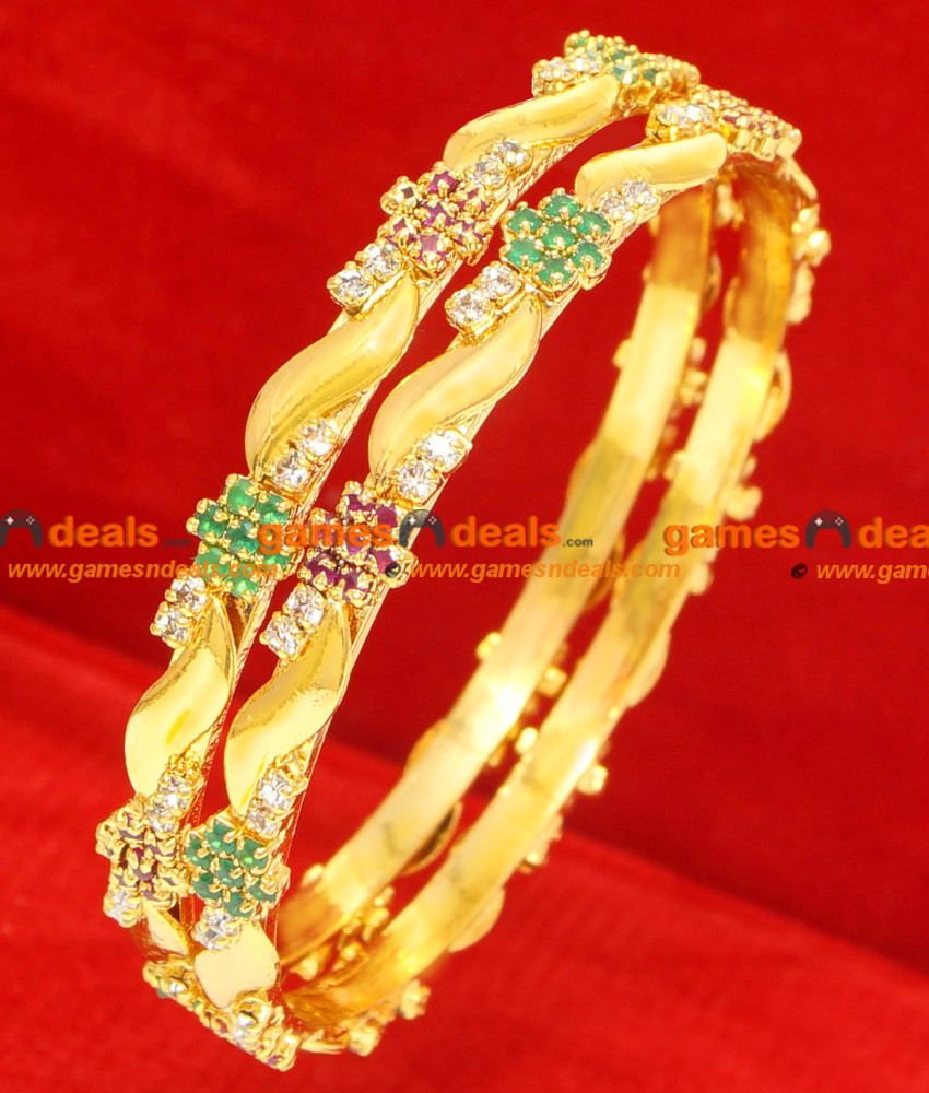 BG065-2.6 Size Gold Plated Imitation Ruby Bangle Daily Wear Flower Design Bangle