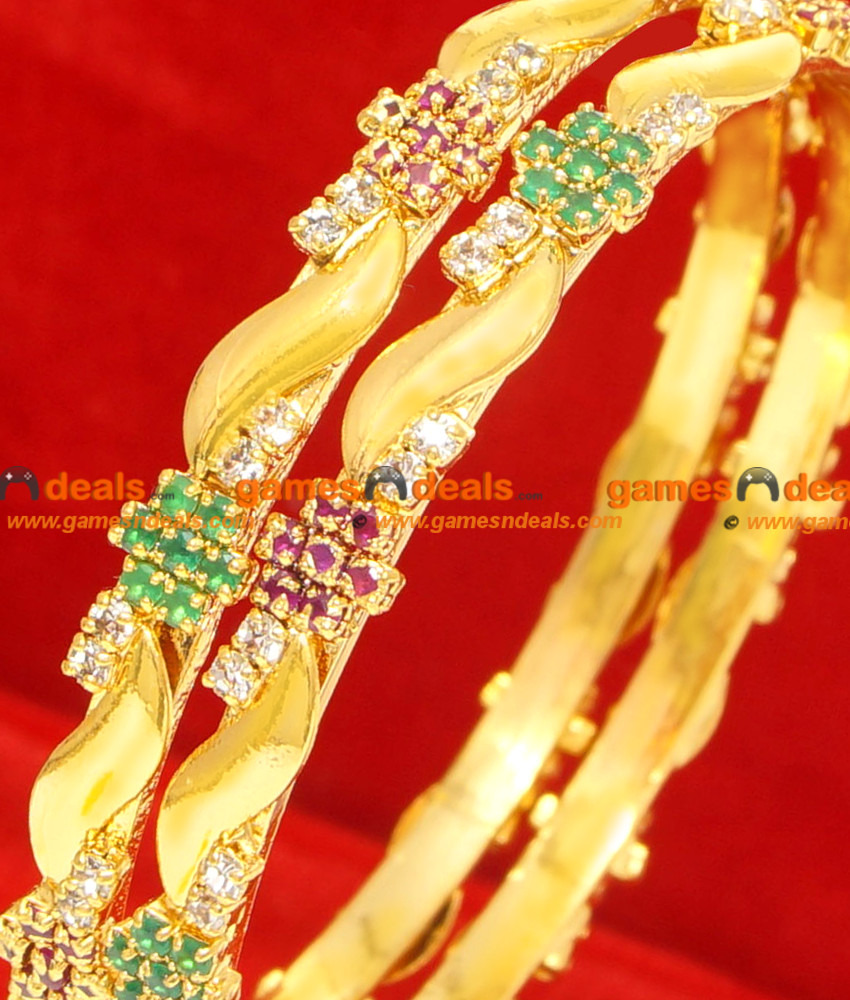 BG065-2.6 Size Gold Plated Imitation Ruby Bangle Daily Wear Flower Design Bangle