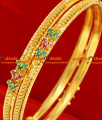 BG070-2.8 Size Gold Plated Imitation Daily Wear Green Pink Stone Thin Bangles