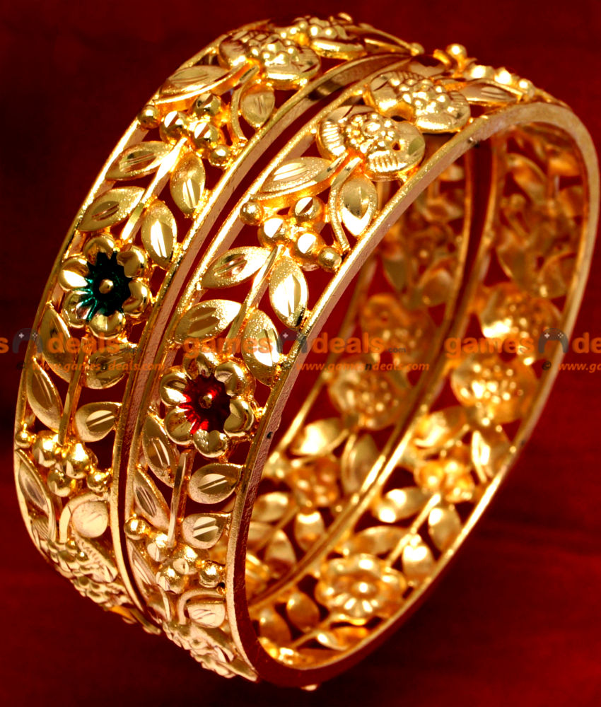 BR011-2.8 Size Gold Plated Broad Designer Party Wear Ennamel Bangles