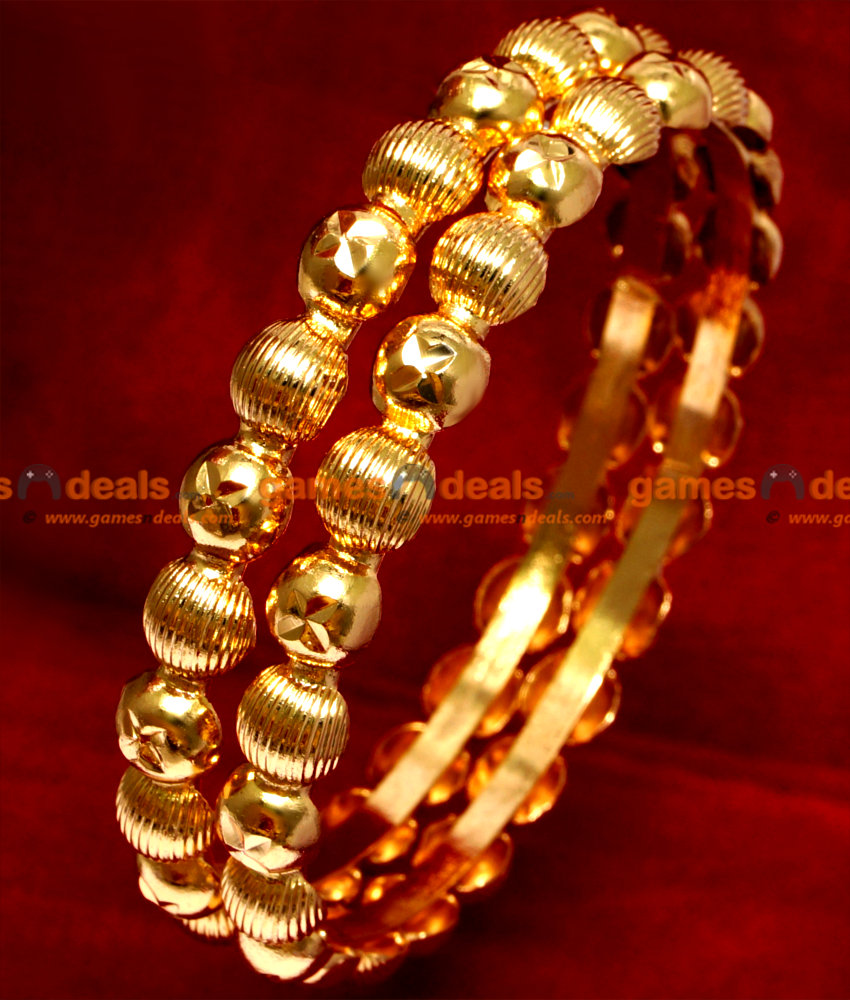 BR012-2.4 Size Gold Plated Beaded Design Daily Wear Bangles