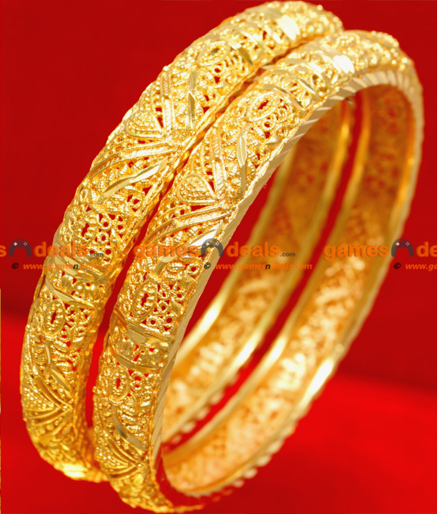 BR037-2.6 Size 24ct Gold Plated Thin Kerala Design Ethinic  Wear Bangle