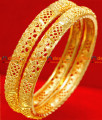 BR038-2.6 Size 24ct Gold Plated Thin Kerala  Flower Design Ethinic  Wear Bangle