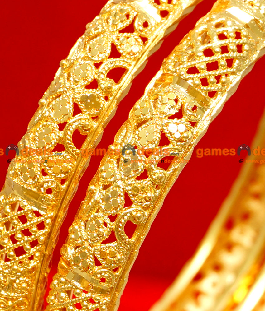 BR038-2.6 Size 24ct Gold Plated Thin Kerala  Flower Design Ethinic  Wear Bangle