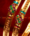 BS011-2.8 Size Gold Plated Jade Stone Thin Spring Design Bangles