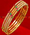 BS022-2.6 Size Gold Plated Semi Precious Ruby Emerald American Diamond Stone Thin Spring Design Bangle