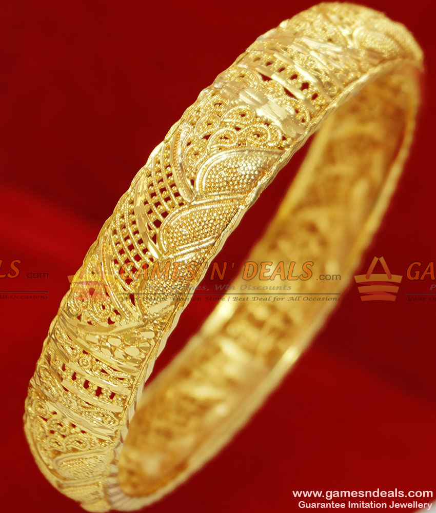 BR052-2.8 Size Broad Gold Plated Kerala Type Party Wear Imitation Bangle