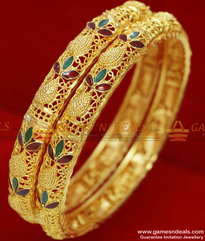 BR060-2.6 Size Mango Leaf Enamel Design Traditional Imitation Bangles