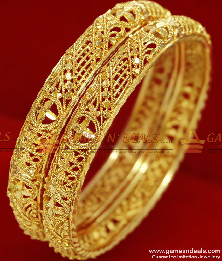 BR077-2.4 Size Gold Plated Kerala Design Light Weight Daily Wear Bangles