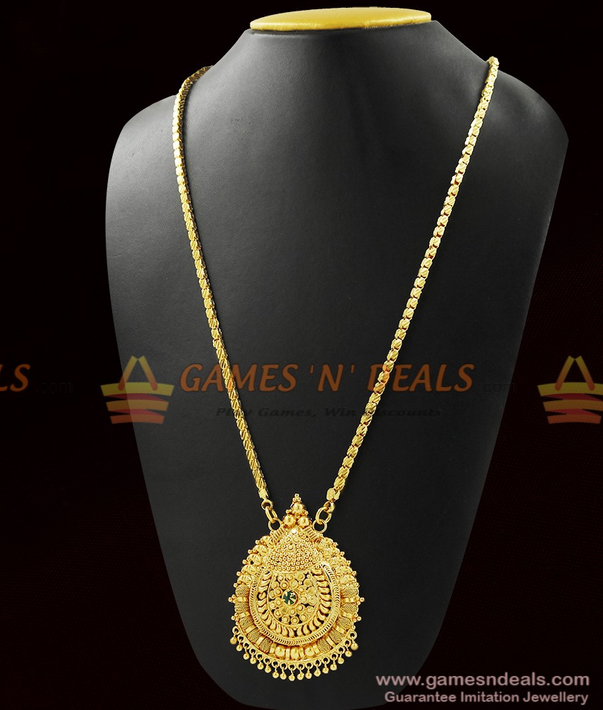 Temple Design Attractive Green AD Stone Dollar Chain | BGDR273