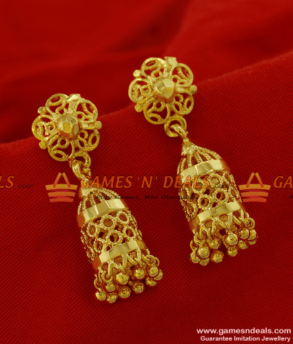 ER113  Traditional Small Bird Cage Jhumki Design Gold Plated Ear Rings