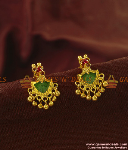 Red Kemp, Green Palakka Stones & White Pearls 2 Layered Jhumka Earrings Gold  Plated South Indian Temple Jewelry Gifts for Her - Etsy