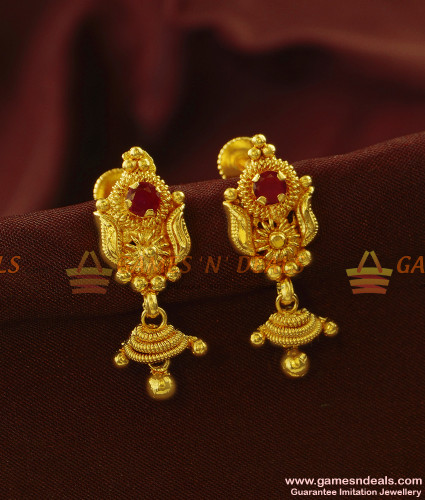 1 Gram Gold Stone Earrings - South India Jewels
