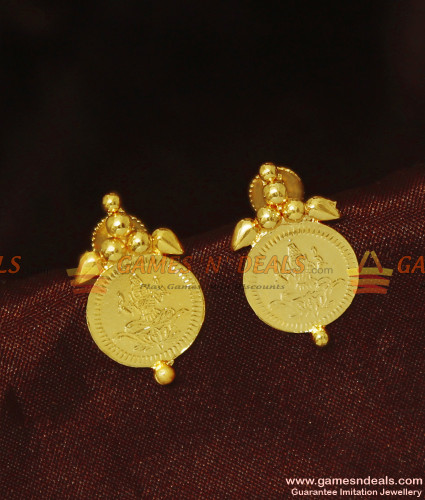 18 KT Yellow Gold Decorative Coin Drop Earrings  Mia