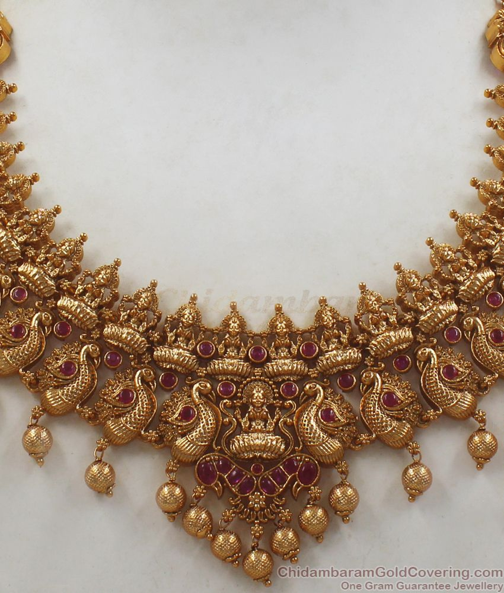 TNL1046 - Devotional Lakshmi Design Ruby Stone Antique Necklace