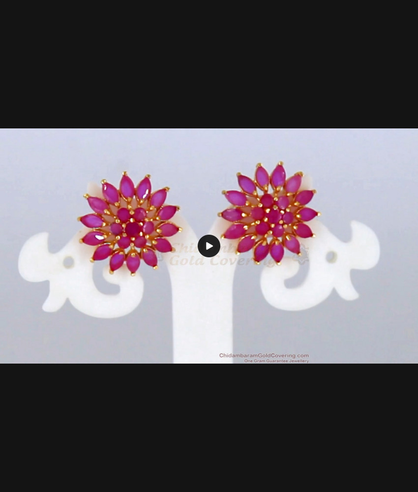 Flower Design Ruby Stone Gold Stud Type Earrings For Party Wear ER2326