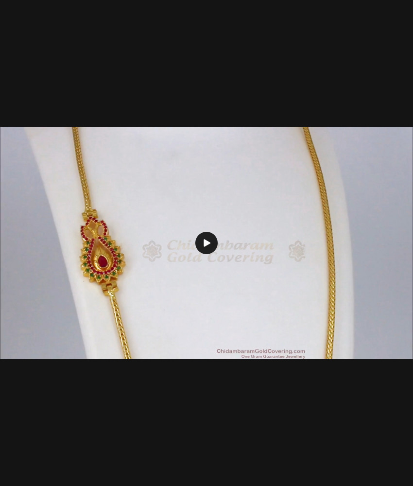 Modern Multi Color Stone Gold  Mugappu Side Pendant Chain MCH829