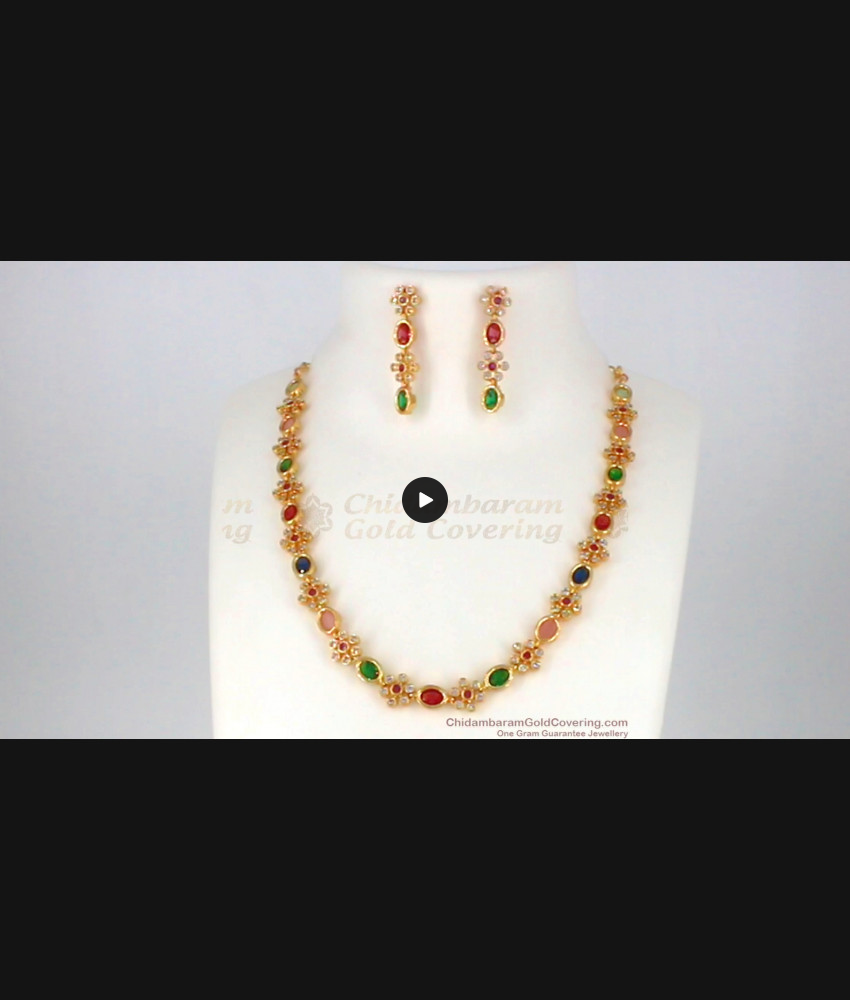 Colourful Polki Stone One Gram Gold Necklace Set For Bridal Wear NCKN2010