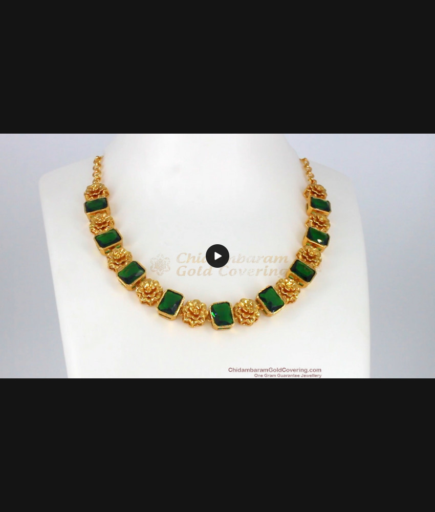  Kerala Pattern Emerald Stone Necklace For Party Wear NCKN1982