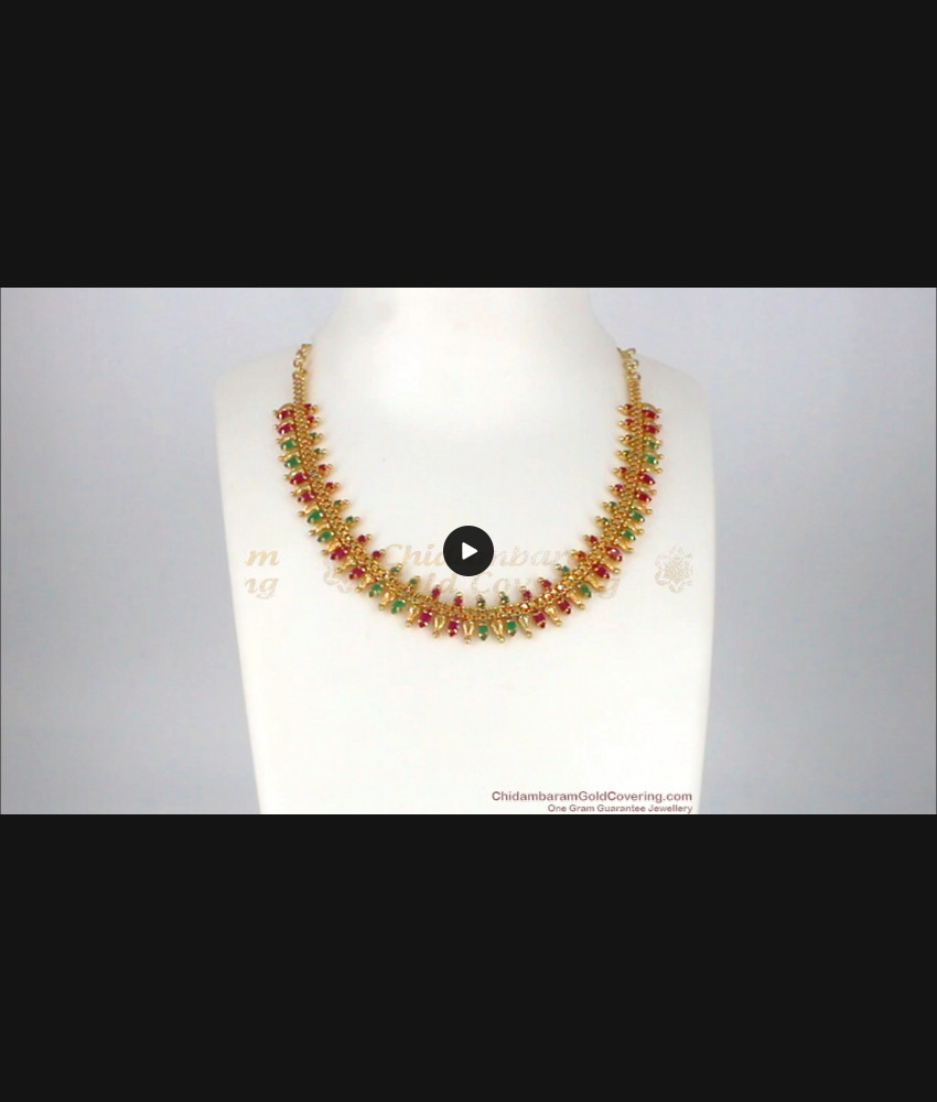 Choker Type Ruby Emerald Gold Necklace Design NCKN2008