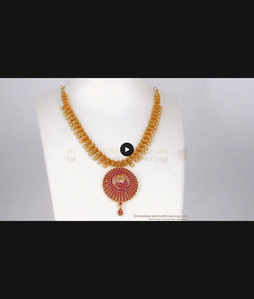 Latest Ruby Stone Premium Gold Necklace With Peacock Design Dollar NCKN2021