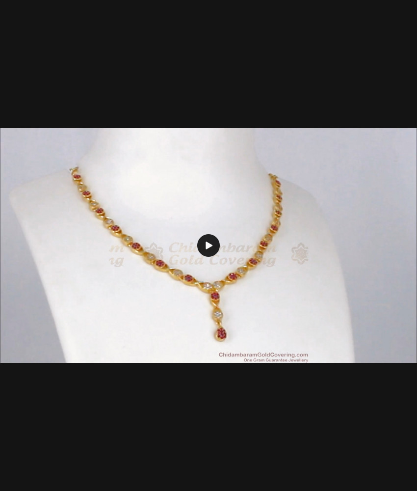 Trendy Ruby White Stone Light Weight Gold Necklace NCKN2024