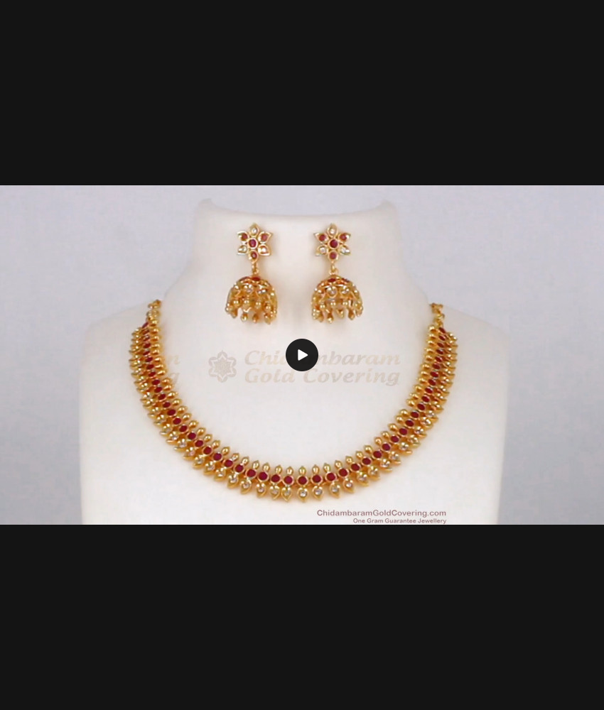 Stylish Ruby White Stone Necklace With Earrings Set NCKN2046