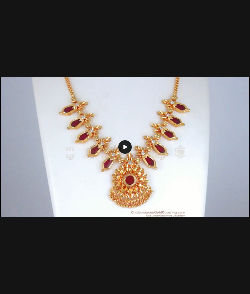 Bridal Red Nagapadam Palakka Gold Plated Necklace Shop Online NCKN2675