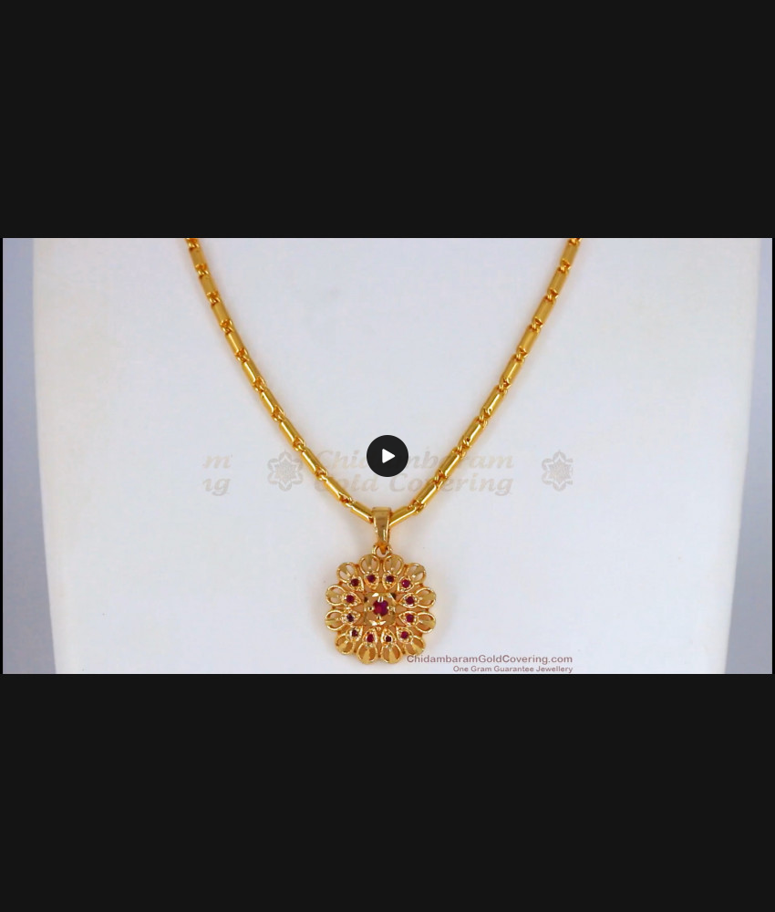 Latest Designer Creative Model Gold Plated Short Pendant Chain Ruby Stones SMDR605